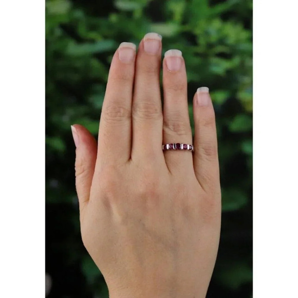 10k White Gold Lab Created Ruby Band Ring Size 5 - Picture 2 of 7